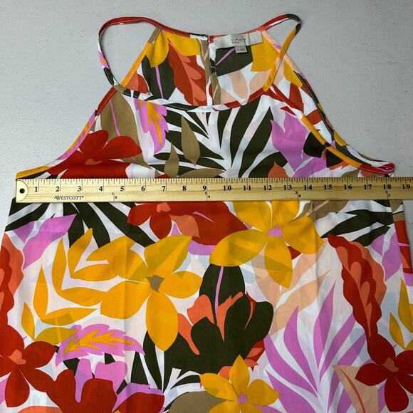 Loft Tropical Bright colorful Pink Yellow Floral Print Halter Blouse Size Small - Picture 7 of 10